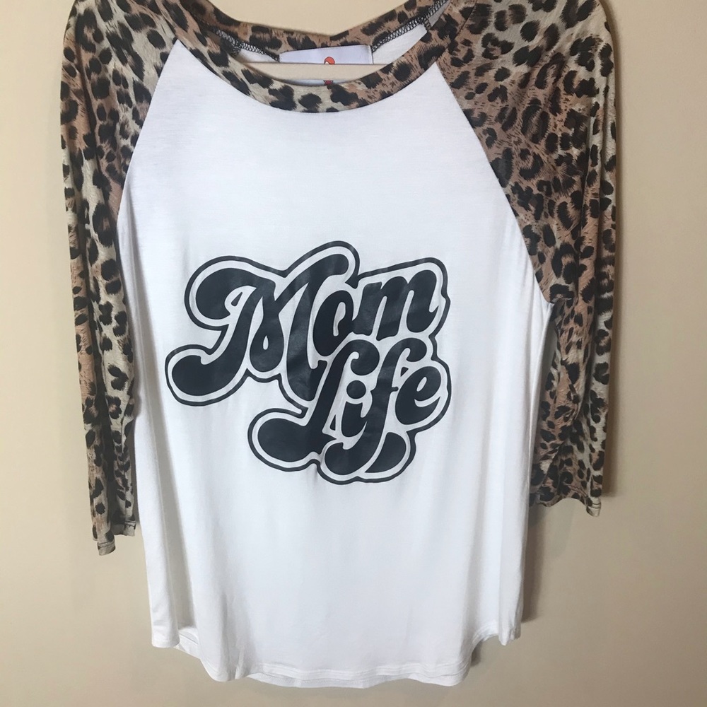 BOHO JANE Leopard Mom Life Animal Print Baseball T-shirt 3/4 Sleeve Medium Top
